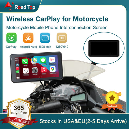 For Motorcycle 5.98" IPS Touch Screen with Wireless CarPlay/Android Auto