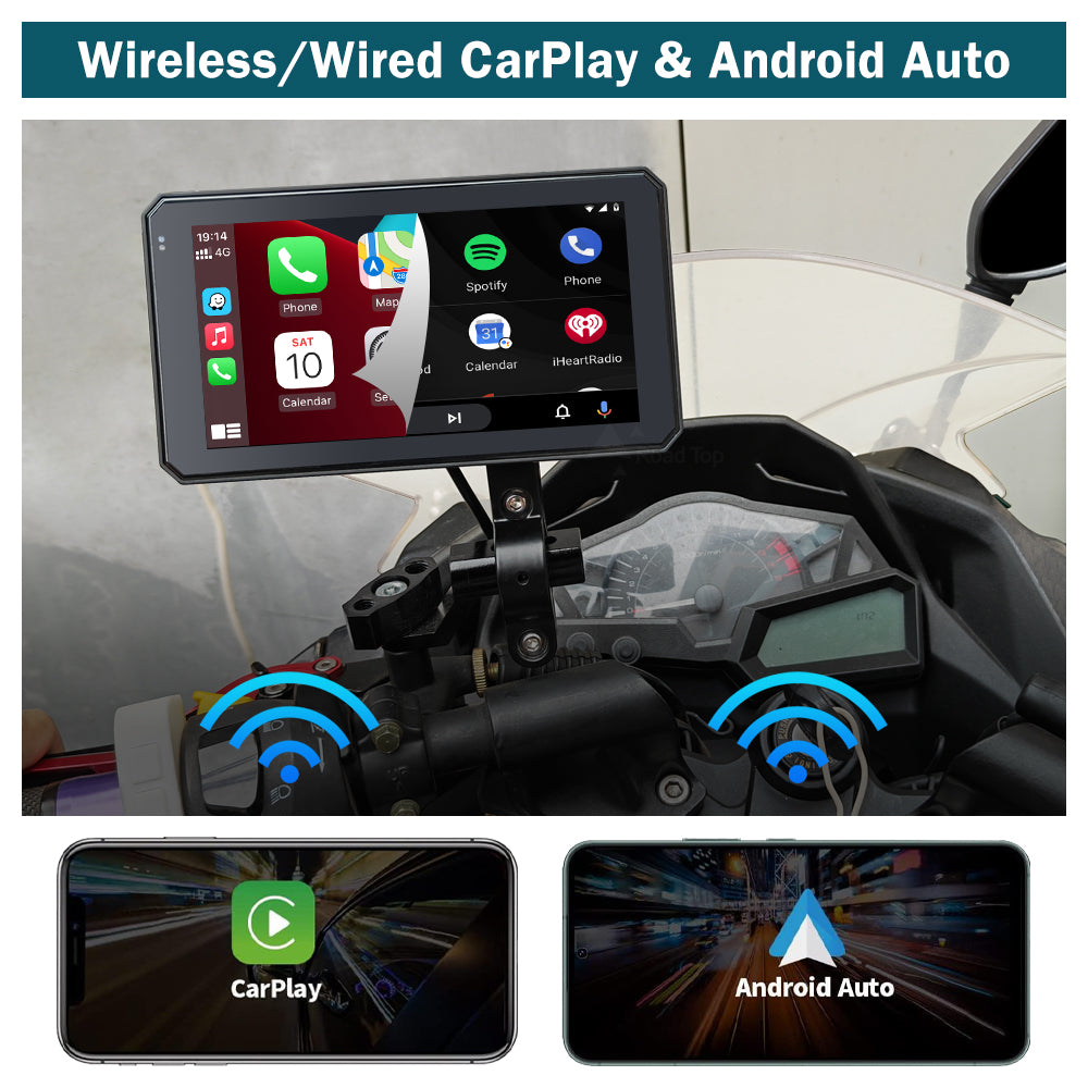 Motorcycle Wireless Carplay HD Touch Screen IPX7 Waterproof GPS Navigator  Multimedia Video Player Android Auto Motorbike