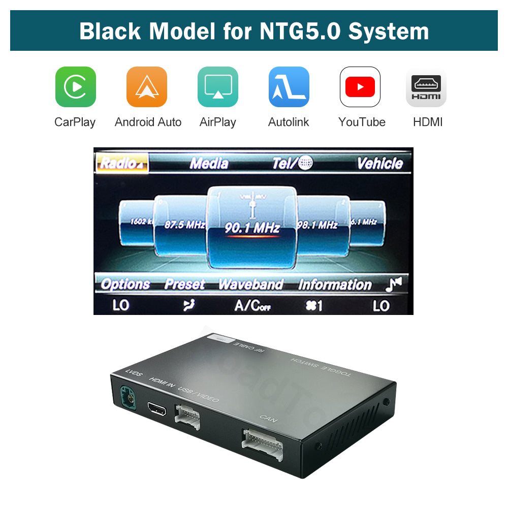 Ninetom Carplay Kit décodeur sans fil pour Mercedes Benz C GLC CLA GLA  Classe W205 avec système NTG5.0, compatible Android Auto, Mirrorlink,  caméra de