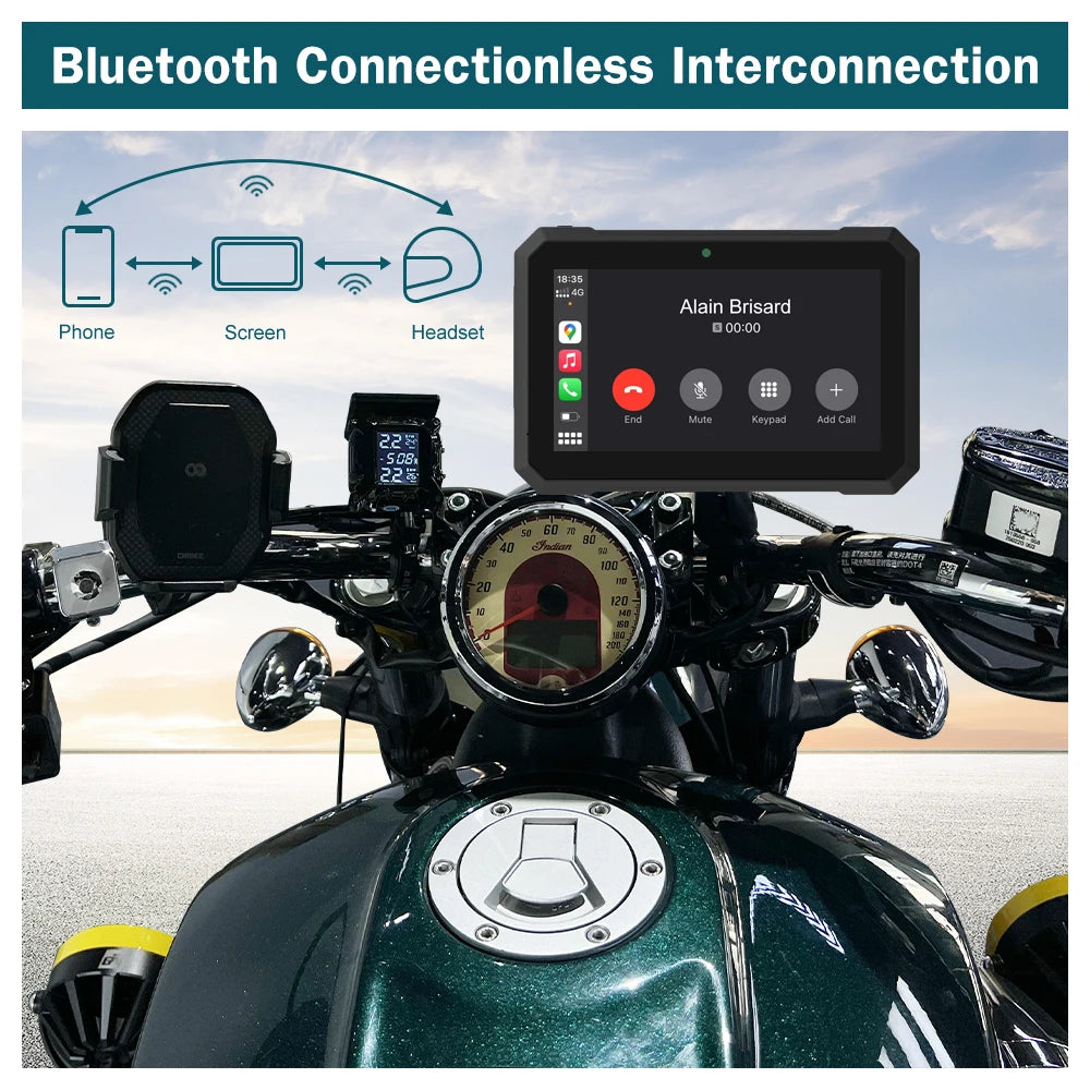 7 Inch Wireless CarPlay Motorcycle Moto GPS Navigator Navigation Android  Auto with Speedometer Locator IPX7 Waterproof DIY LOGO