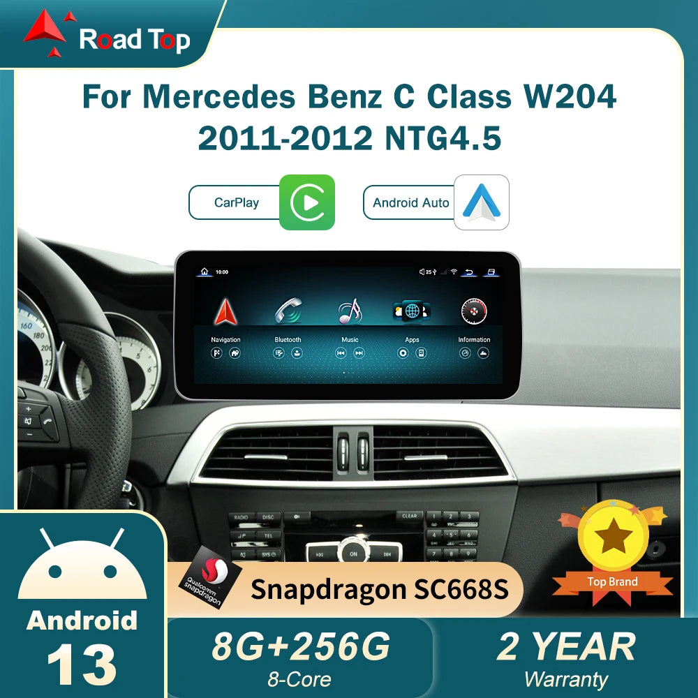 For Mercedes Benz C/GLC W204 W205 Android 13 TouchScreen – Road Top