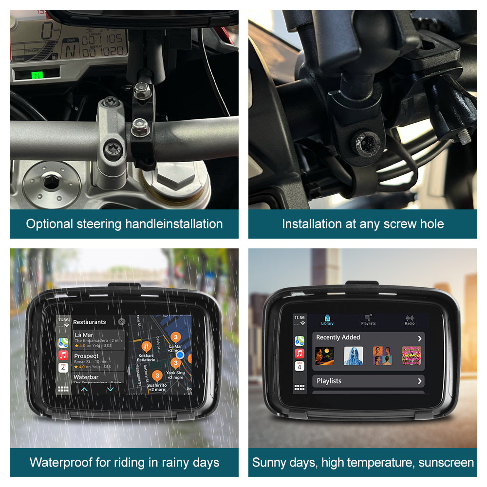 Ipx7 Motocicleta impermeable Displa 5 pulgadas motocicleta Wireless Carplay Android  Auto Portable Navigati